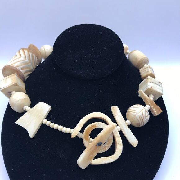 Chunkycarved bone vintage necklace
